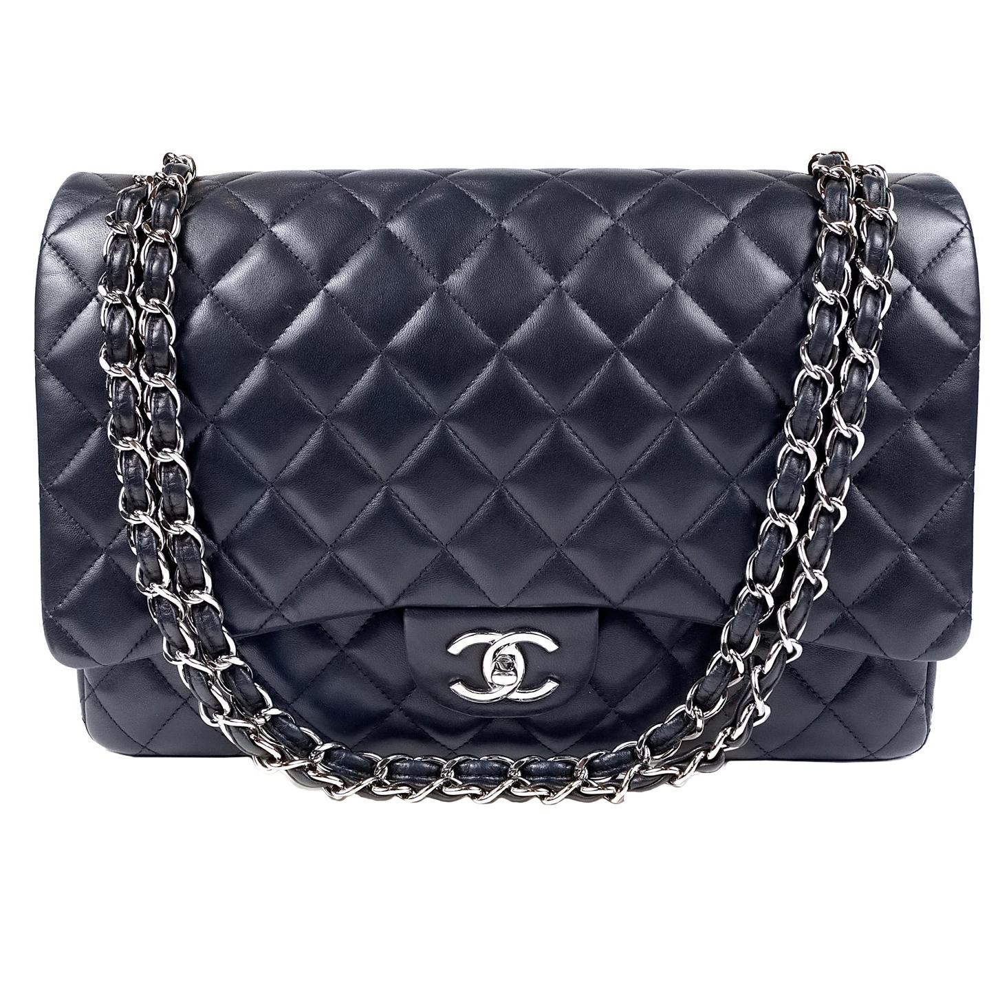 Chanel Navy Lambskin Maxi Double Flap Bag