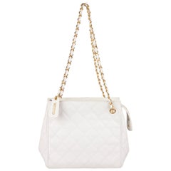 Chanel Vintage White Quilted Caviar Leather Shoulder Bag
