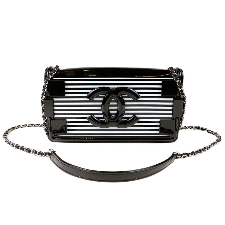 Chanel Black and White Striped Resin Patent Leather Boy Brick Bag