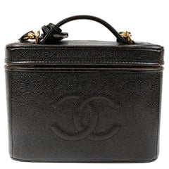 Chanel Schwarze Vintage-Schminktasche/Handtasche in Kaviar
