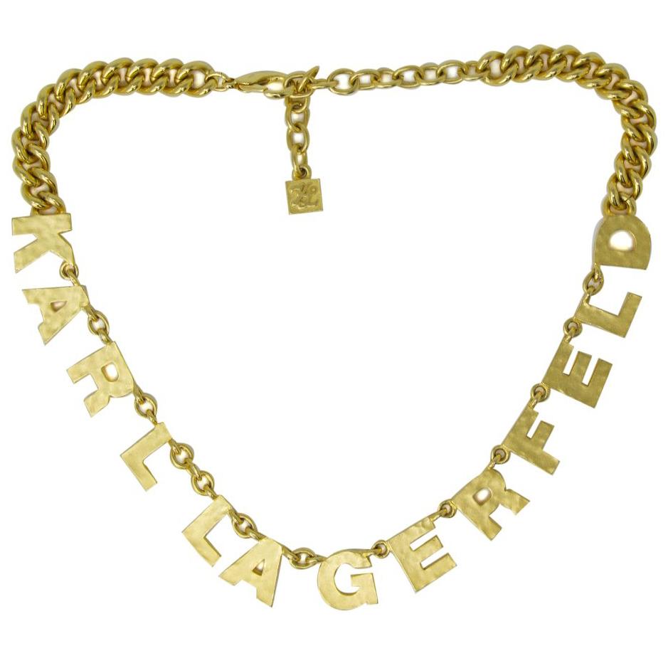 Karl Lagerfeld Gold Logo Necklace For Sale