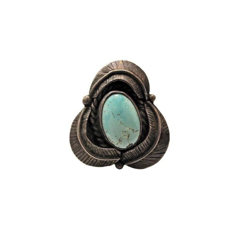 American Indian Squash Leaves Turquoise Ring For Sale