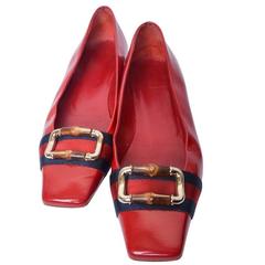Gucci Red Patent Leather Mod Flats Size 8