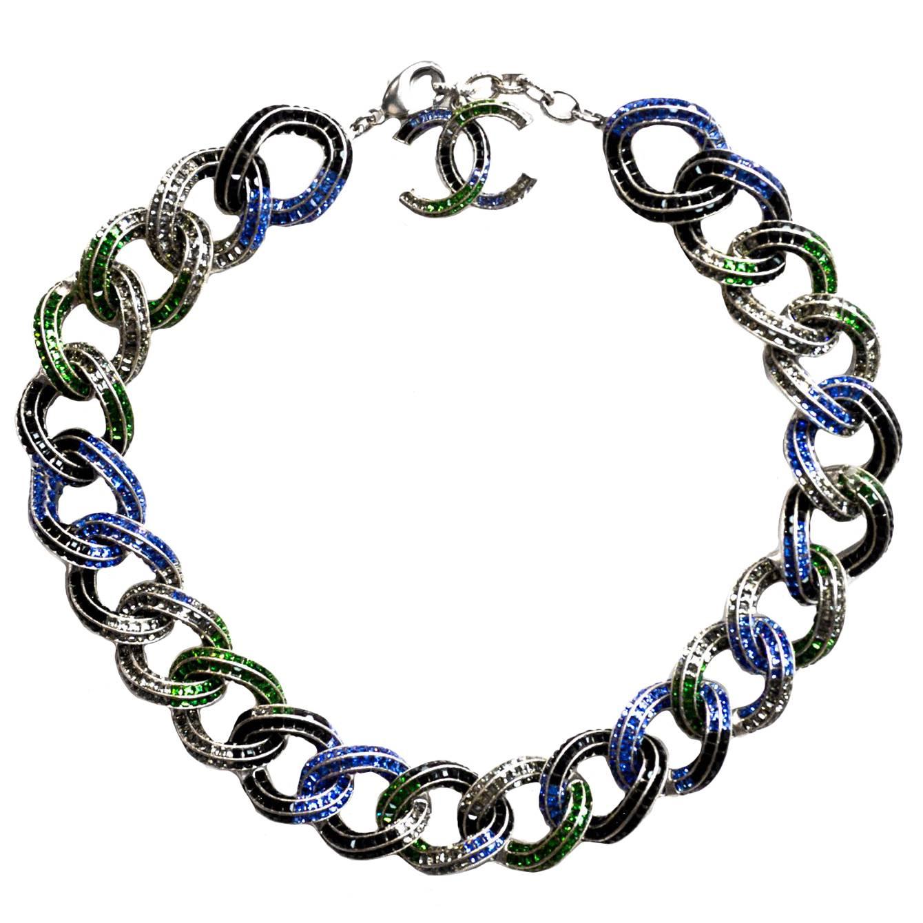 Chanel ’15 Runway Multi-Colored Crystal Encrusted Chain Link Necklace rt. $6, 650