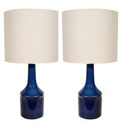 Pair of Cobalt Blue Glass Lamps by Lyktan Haus