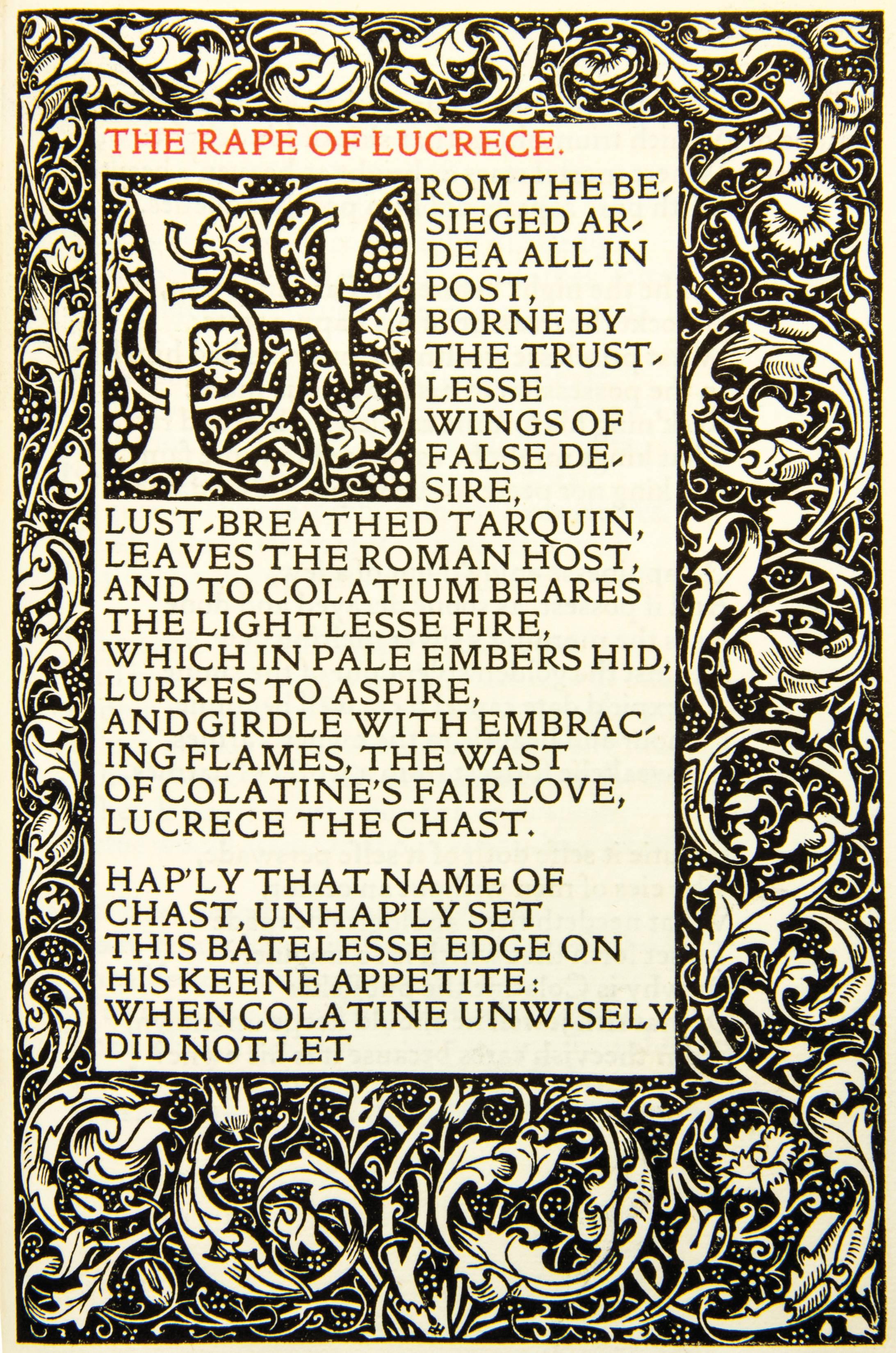 SHAKESPEARE.  The Poems of William Shakespeare.  Edited by Frederick S. Ellis.  216, [2] pp.  8vo., bound by Birdsall in full crimson morocco, elaborately gilt-stamped framed covers and spines, gilt-stamped raised bands, gilt-ruled and lettered