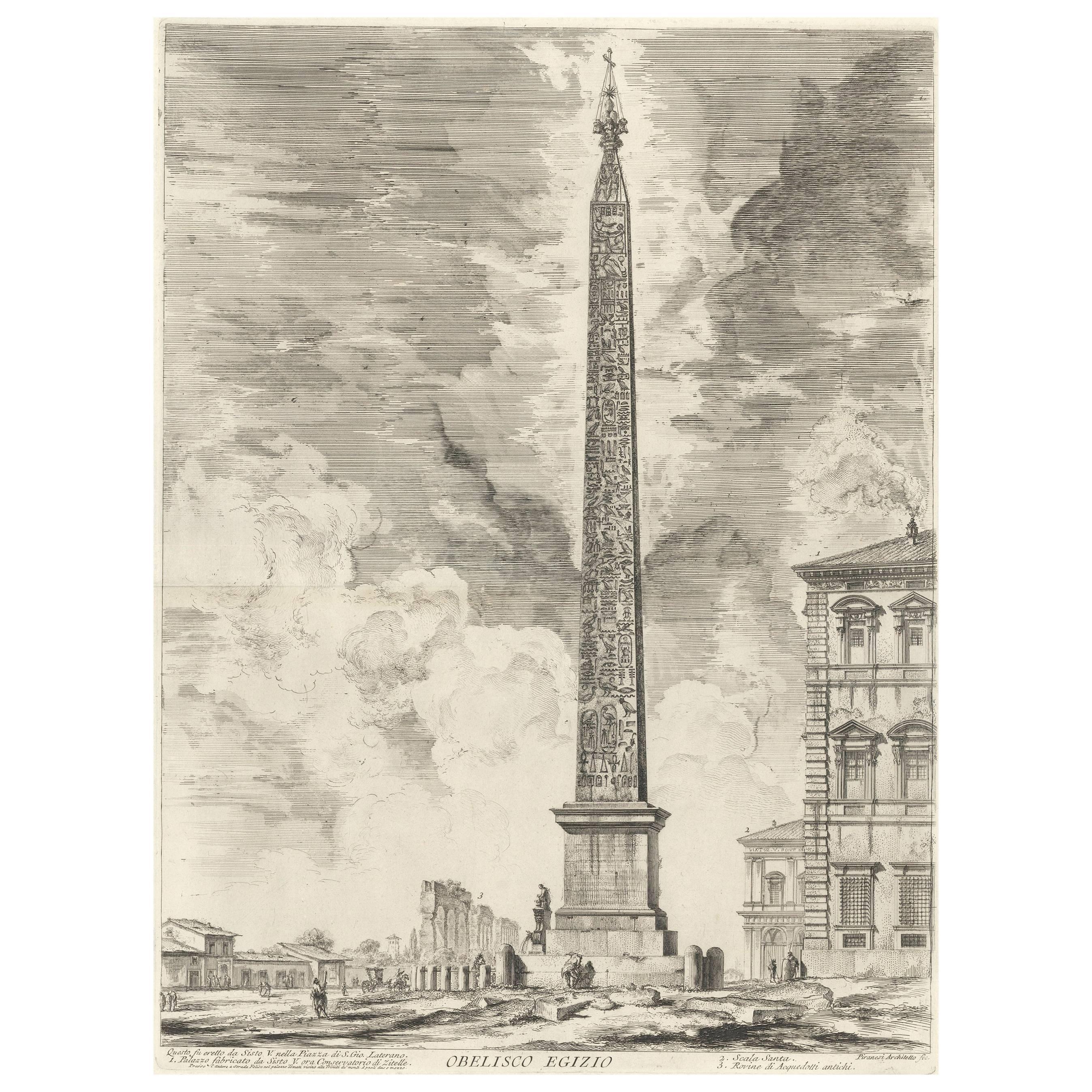 Obelisco Egizio (Egyptian Obelisk) from Vedute di Roma Etching by Piranesi - Print by Giovanni Battista Piranesi