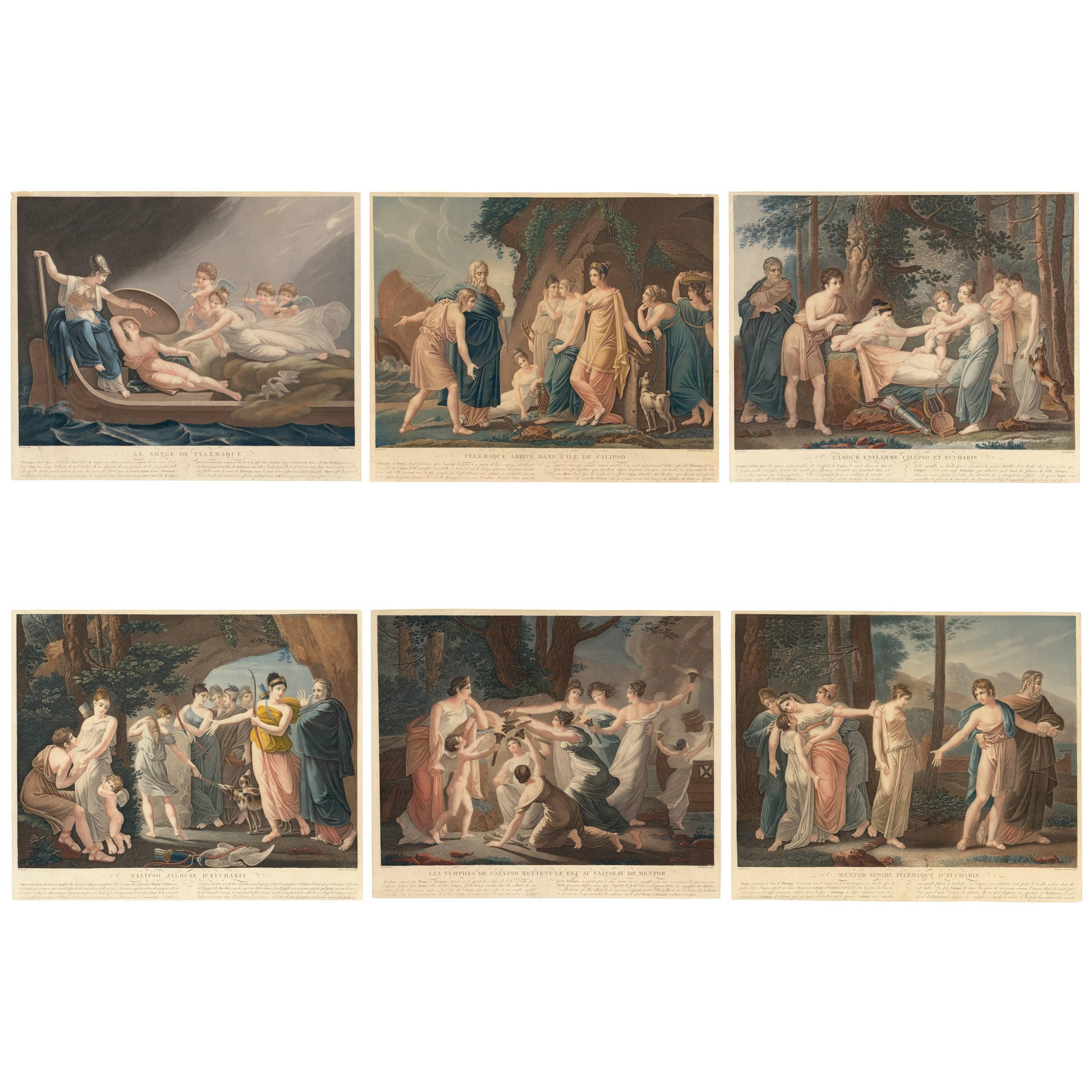 "The Adventures of Telemachus, " Set of Six Color Engravings - Print by Pierre-Jérôme Lordon