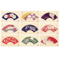 Japanese Fan Design Woodcut Prints, circa 1930