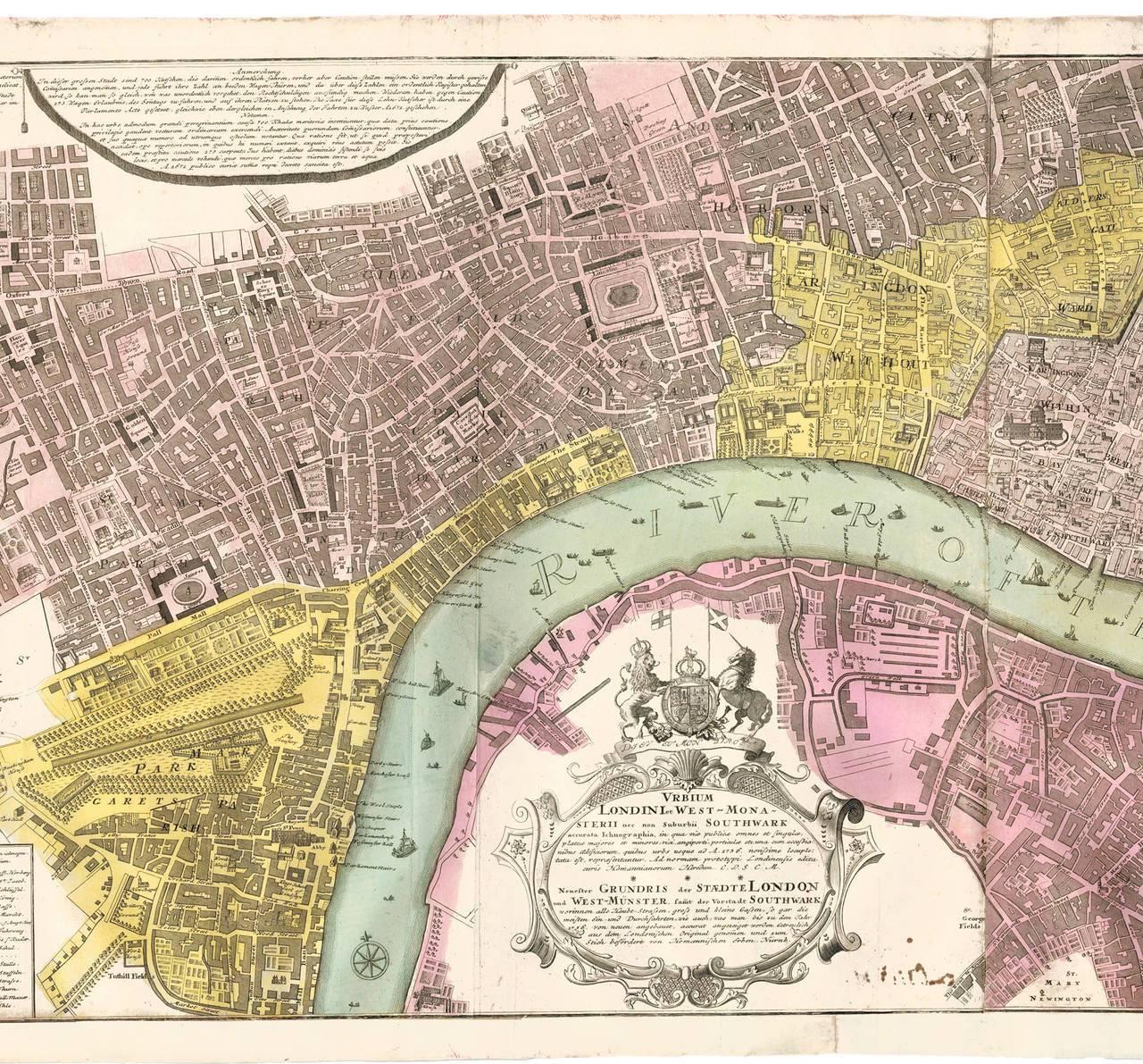 Hand-Colored Panoramic Map of London, 1736 2