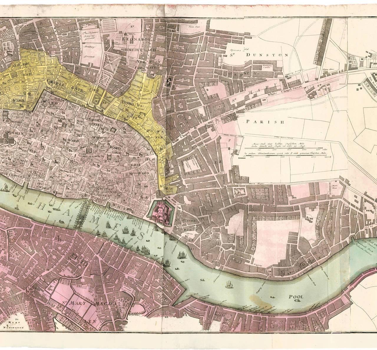 Hand-Colored Panoramic Map of London, 1736 1