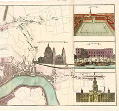 Hand-Colored Panoramic Map of London, 1736