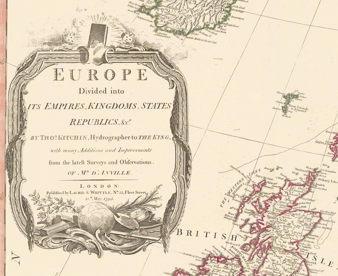 Große handkolorierte Europakarte aus dem Jahr 1798, zweiteilig im Angebot 2