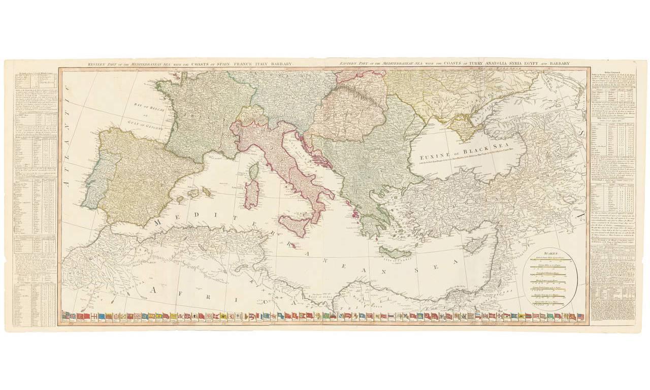 Große handkolorierte Europakarte aus dem Jahr 1798, zweiteilig im Angebot 3