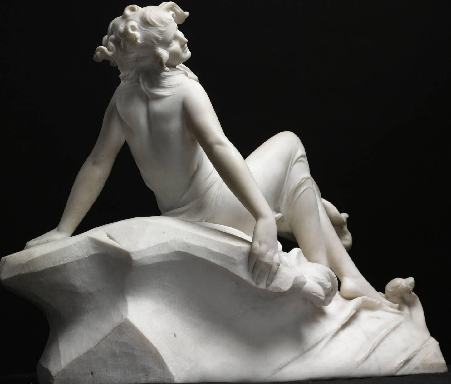 19th Century Italian White Marble Figure of a Sea Water Mermaid Nymph by Dante Zoi, 19th Cen