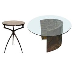 Pedestal Table by Paul Evans and "Atlante" Side Table by Alexandre Logé