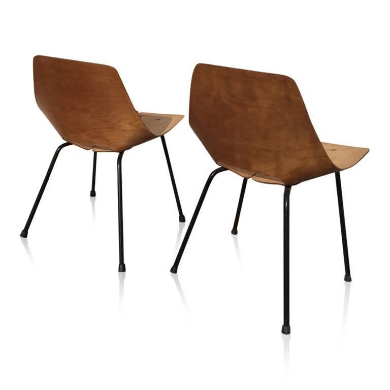 Mid-20th Century Pair of Tonneau Chairs by Pierre Guariche, France, 1950s