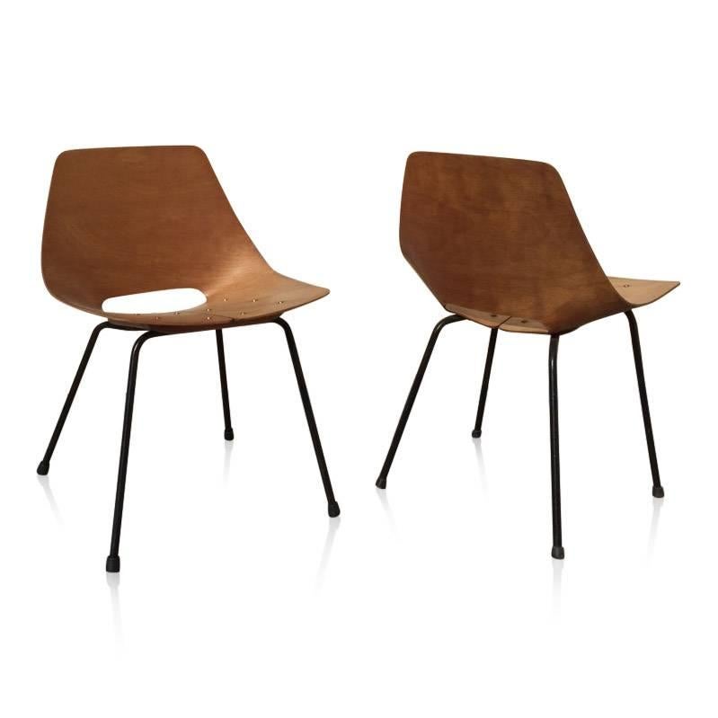 French Pair of Tonneau Chairs by Pierre Guariche, France, 1950s