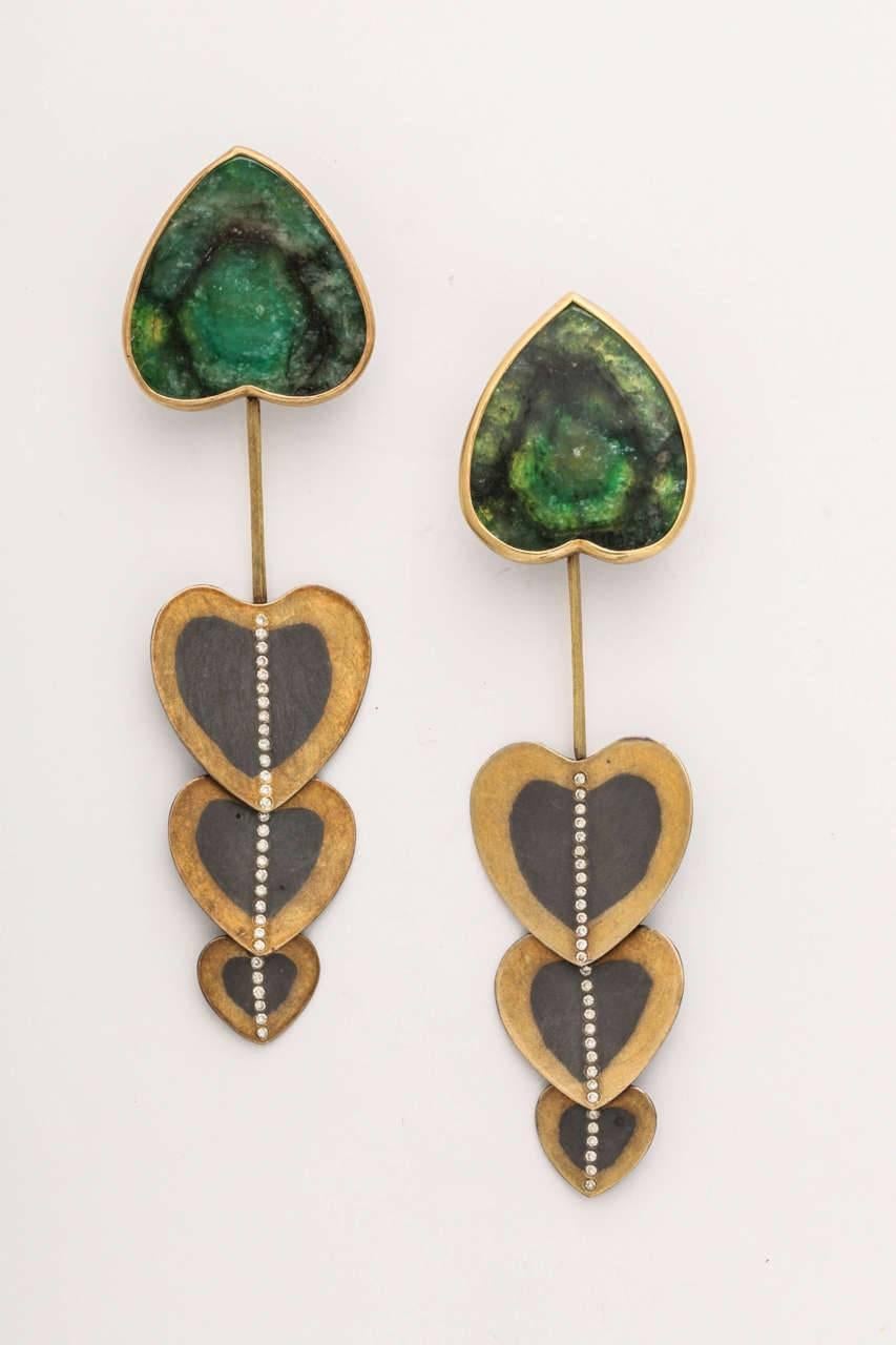 Women's Rare Zobel Modernist Gold, Tourmaline and Diamond Pendant Earrings For Sale