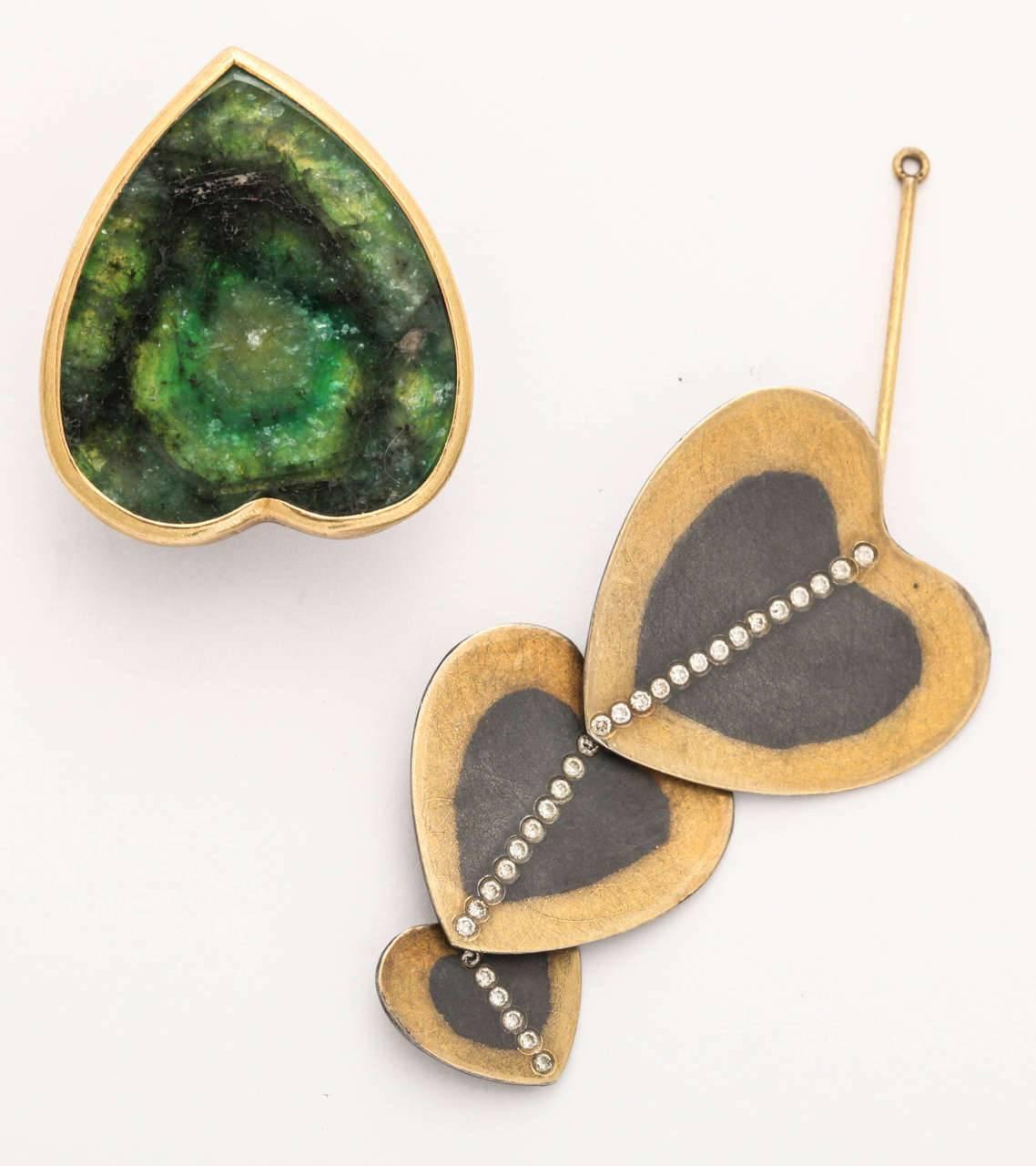 Rare Zobel Modernist Gold, Tourmaline and Diamond Pendant Earrings For Sale 5