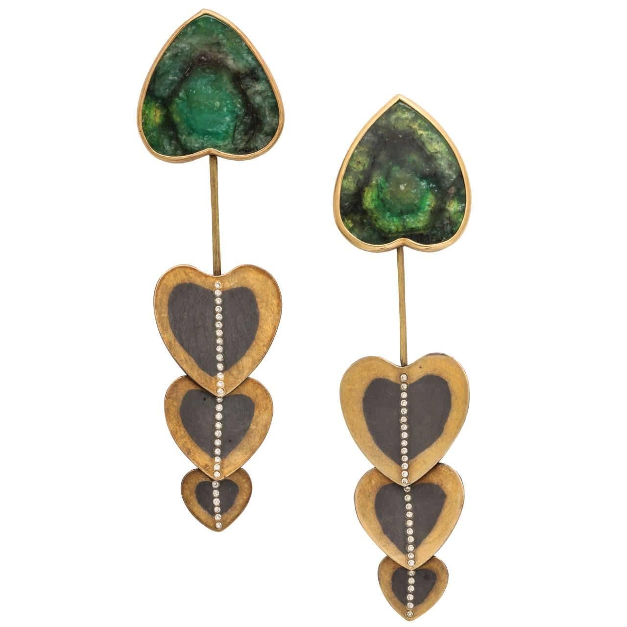 Rare Zobel Modernist Gold, Tourmaline and Diamond Pendant Earrings For Sale