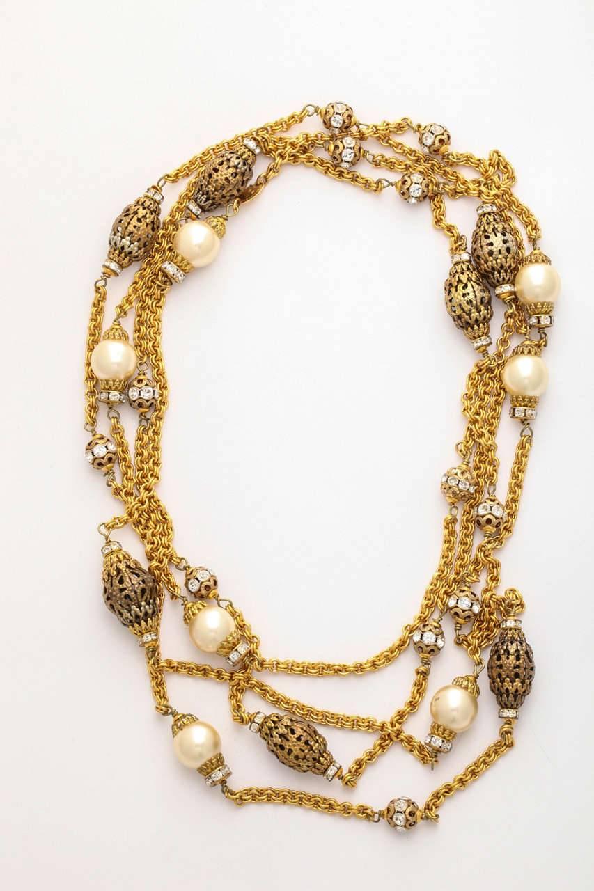 Vintage Chanel Pearl and Crystal Nugget Sautoir 1