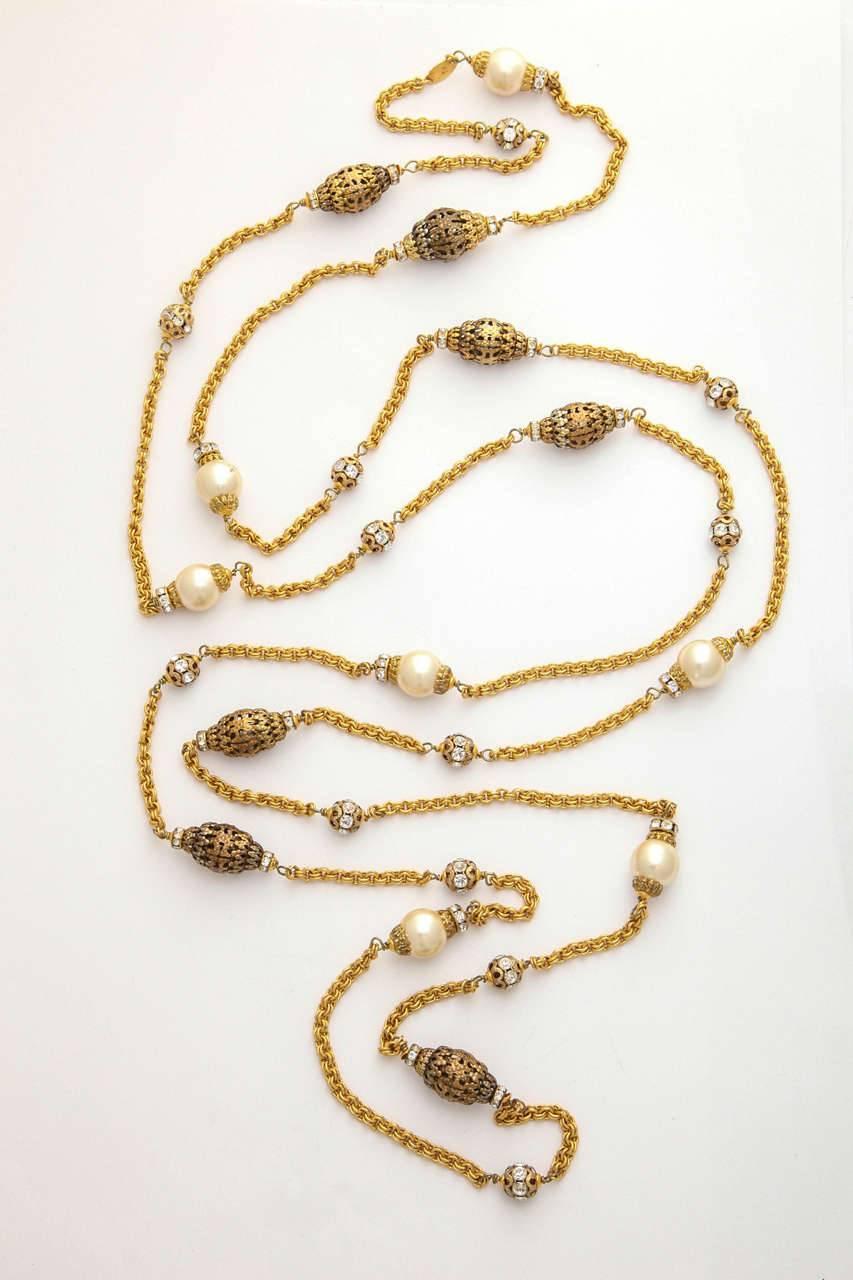 Romantic Vintage Chanel Pearl and Crystal Nugget Sautoir