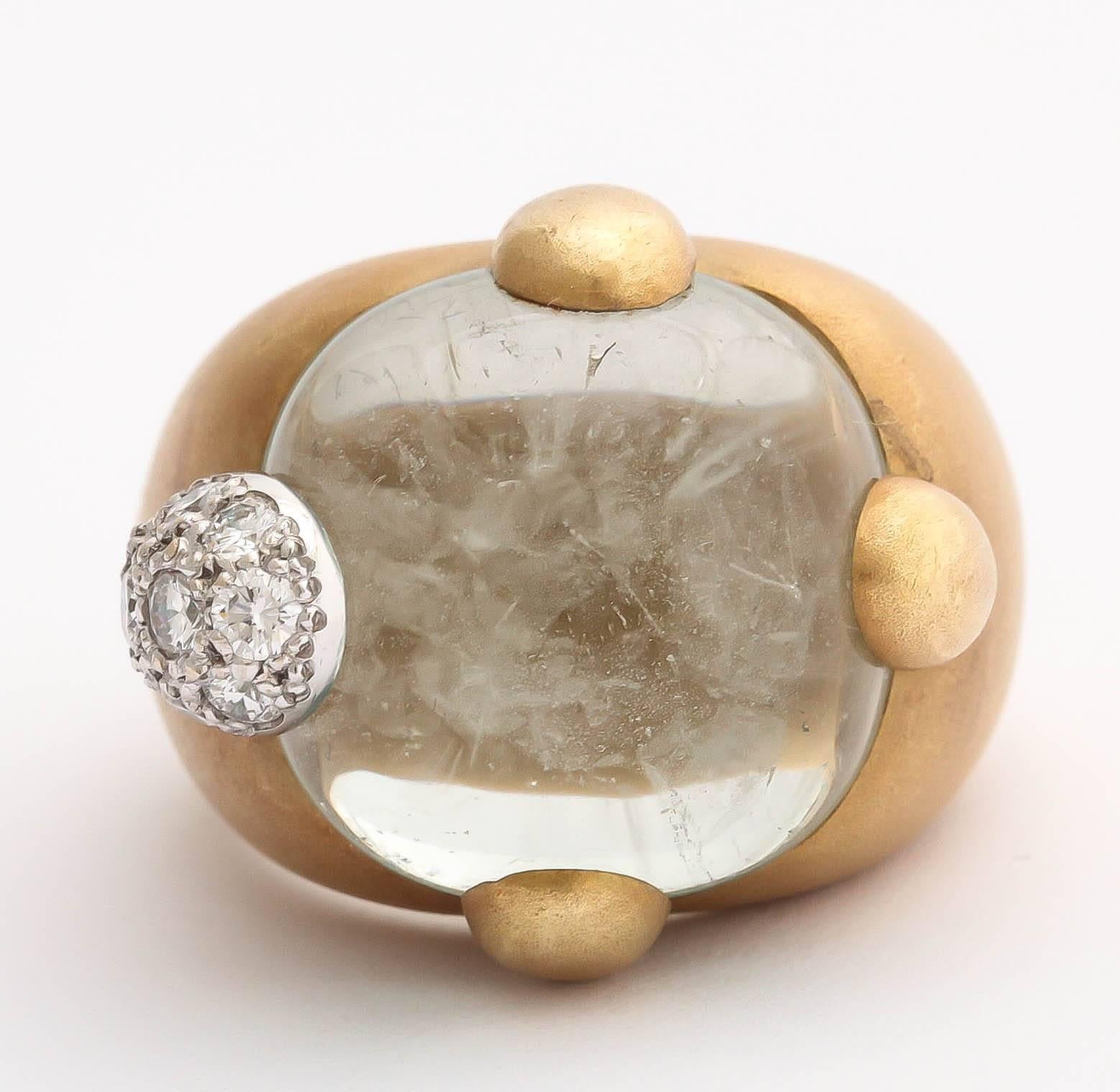 Women's Vintage Pomellato Gold Aquamarine and Diamond Ring For Sale