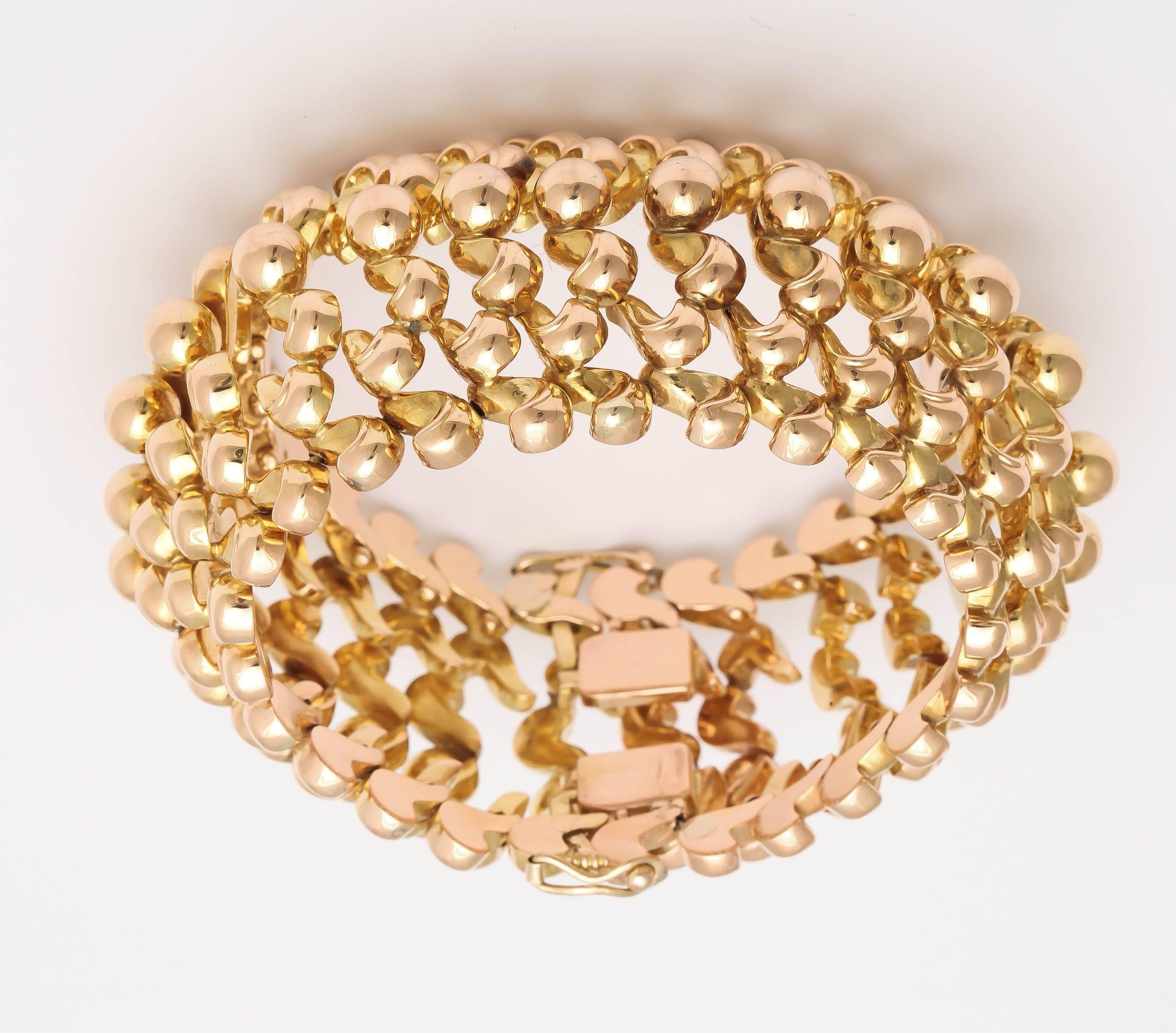 Etruscan Revival Retro Wide  Gold Bead  Cuff Bracelet