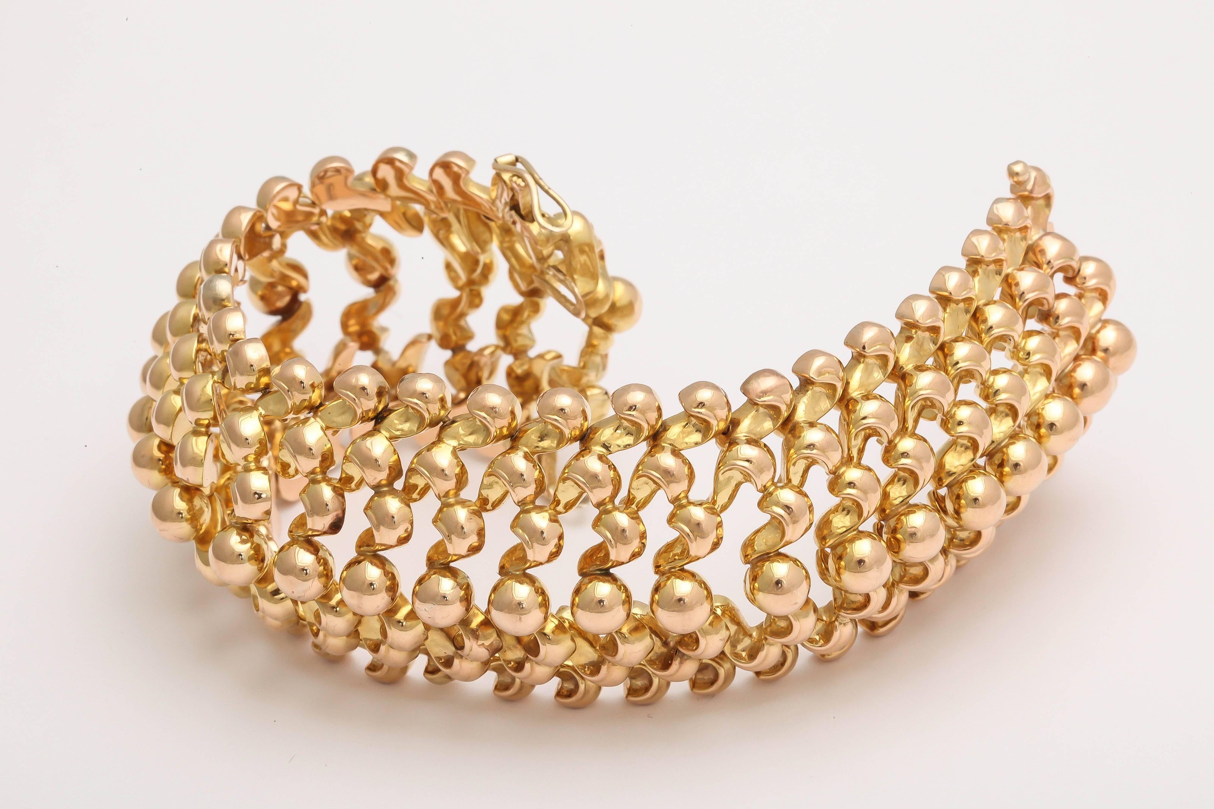 Women's Retro Wide  Gold Bead  Cuff Bracelet