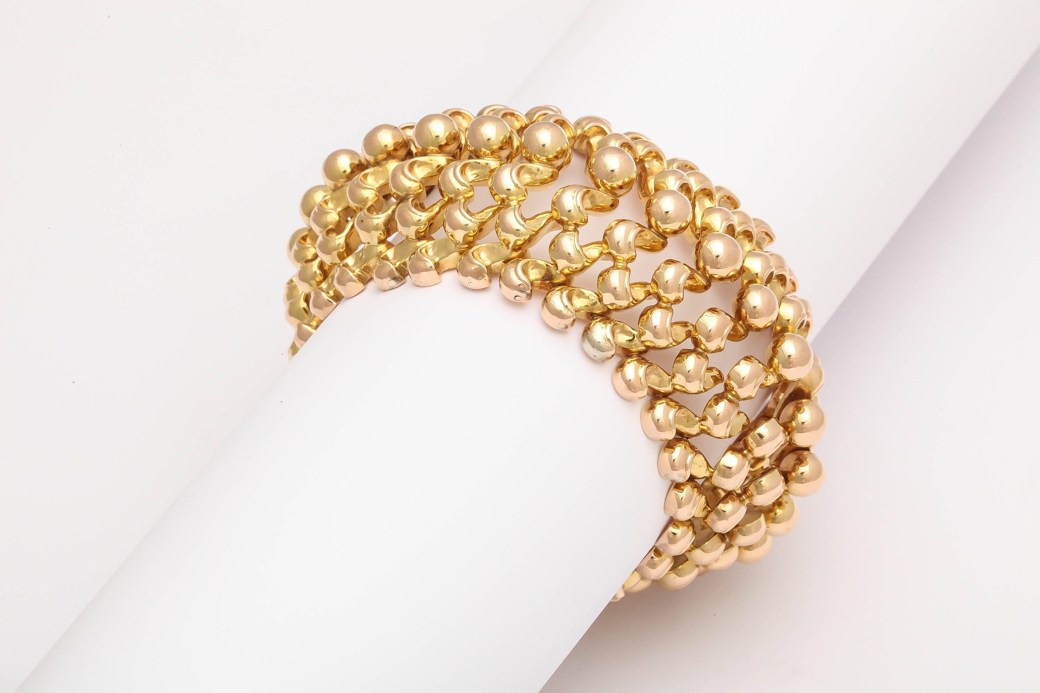Retro Wide  Gold Bead  Cuff Bracelet In Excellent Condition In New York, NY