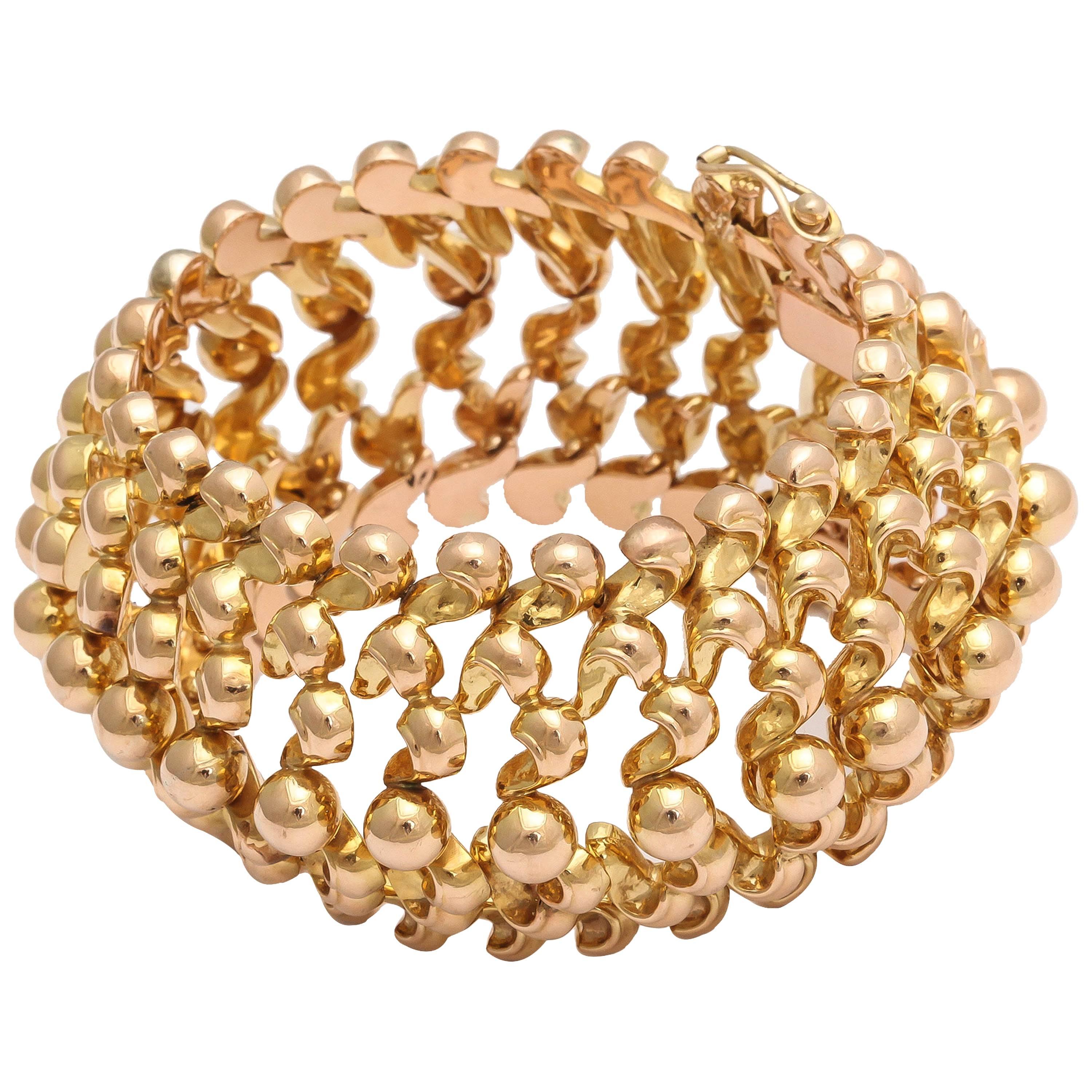 Retro Wide  Gold Bead  Cuff Bracelet