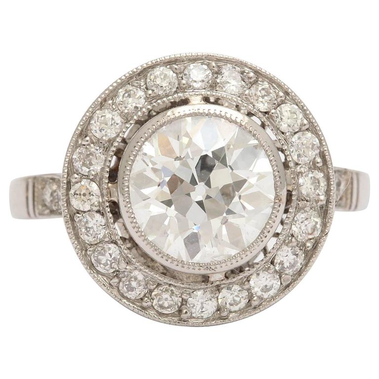 Vintage European Cut Diamond Target  Engagement  Ring  For 