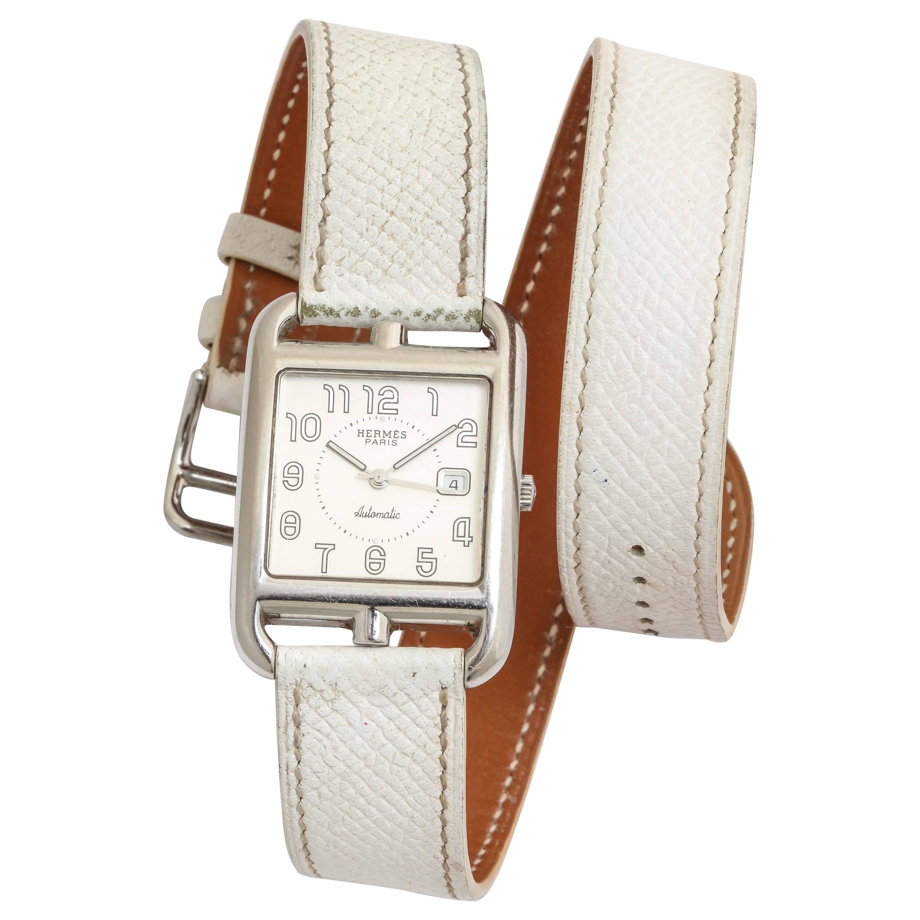 Hermes Cape Cod Automatic White Double Strap For Sale