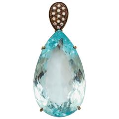 Vintage Pear Shaped Cut Topaz Pendant with Gold and Diamonds
