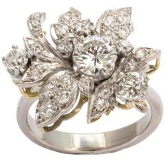 Diamond and Platinum Flower Ring Vintage Diamond and Platinum Flower Ring