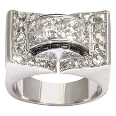 Retro Diamond and Onyx White Gold Ring 1