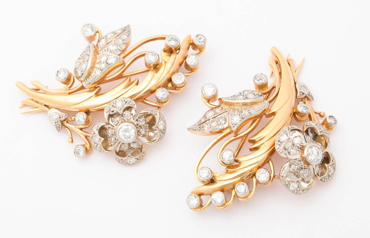 Women's French Retro Diamond and Gold Clip or Brooch