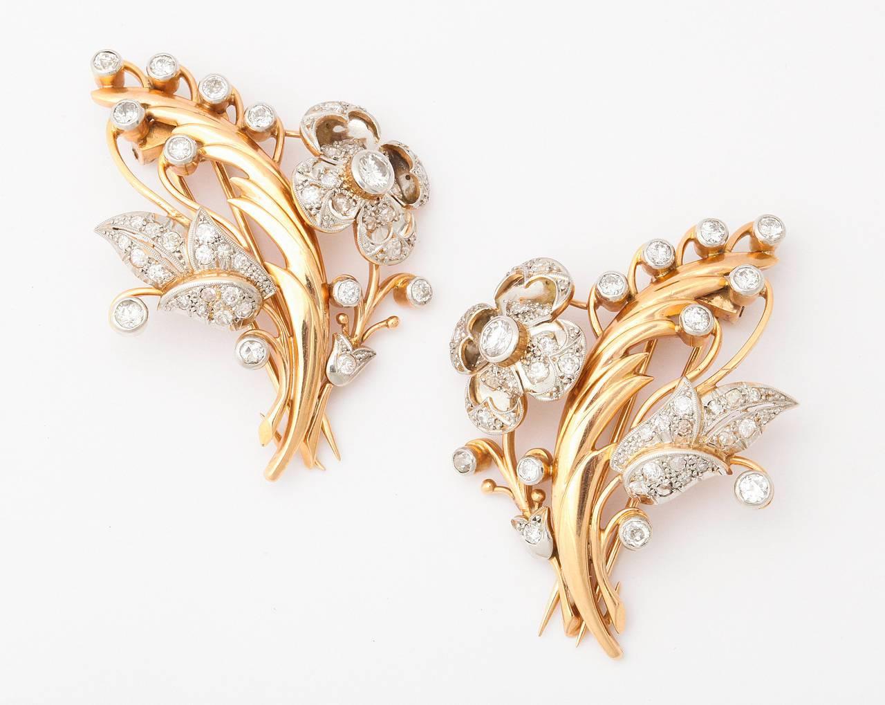 French Retro Diamond and Gold Clip or Brooch 2