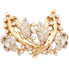 French Retro Diamond and Gold Clip or Brooch