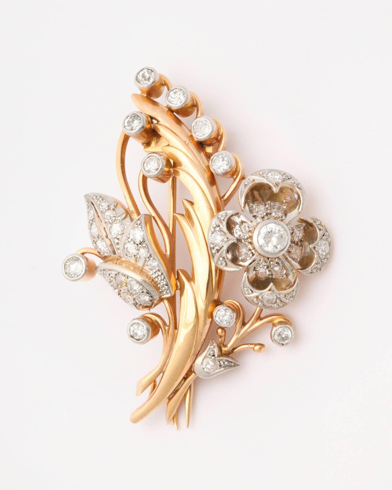 French Retro Diamond and Gold Clip or Brooch 5