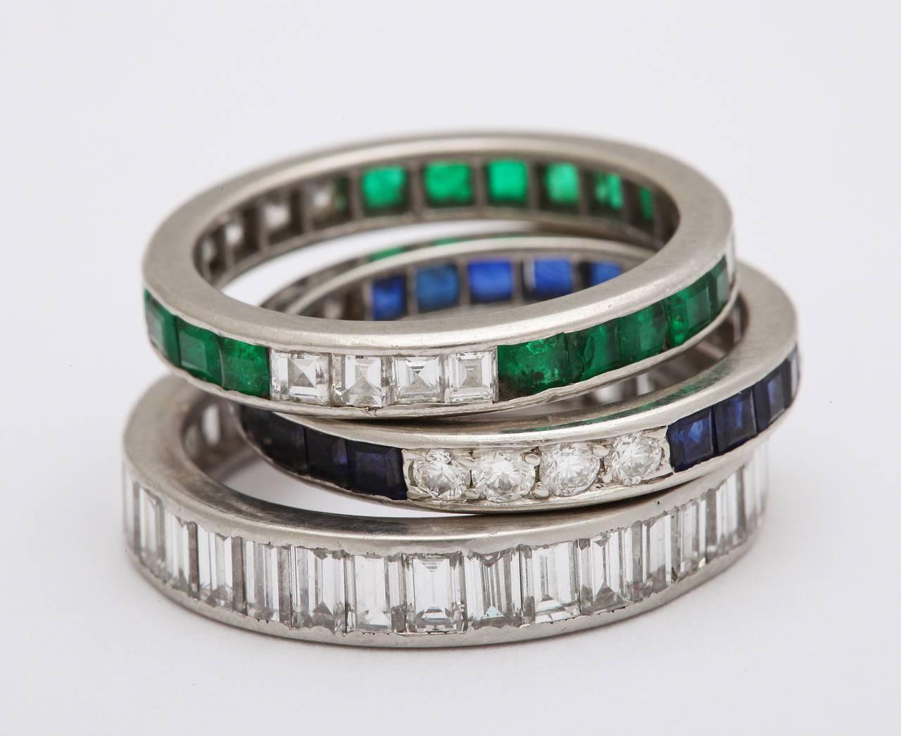 Art Deco Eternity Bands of Sapphires, Emeralds and Diamonds In Excellent Condition In New York, NY