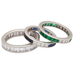 Vintage Art Deco Eternity Bands of Sapphires, Emeralds and Diamonds