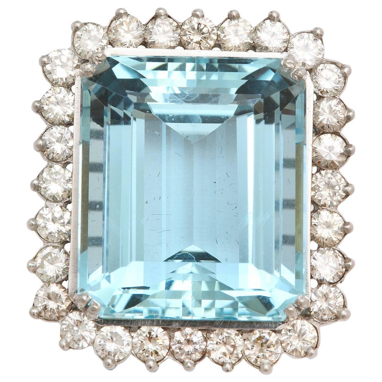 Large Aquamarine and Diamond Platinum and Gold Ring For Sale