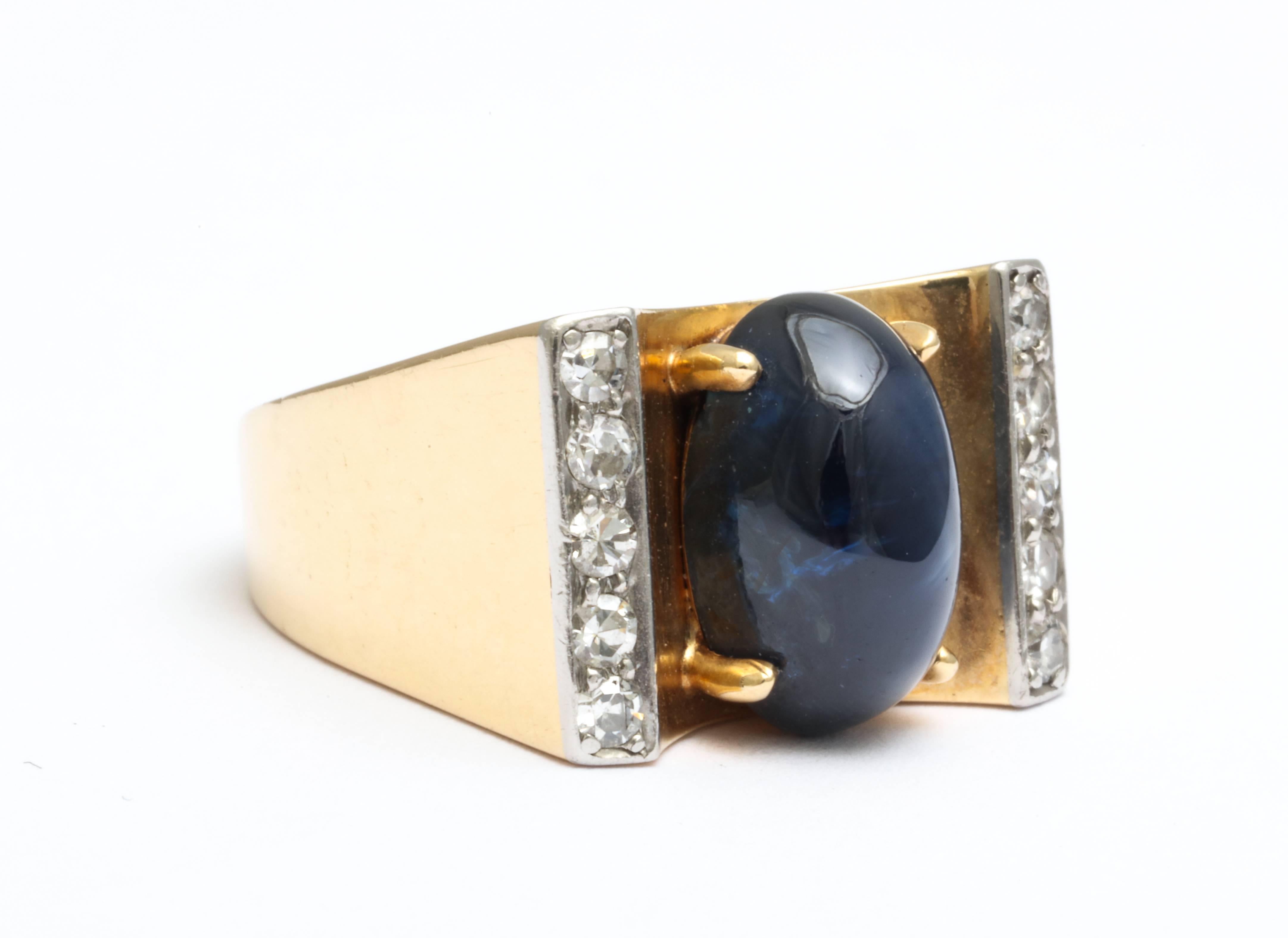 Art Deco Mauboussin Sapphire, Diamond, Gold Ring In Excellent Condition In New York, NY