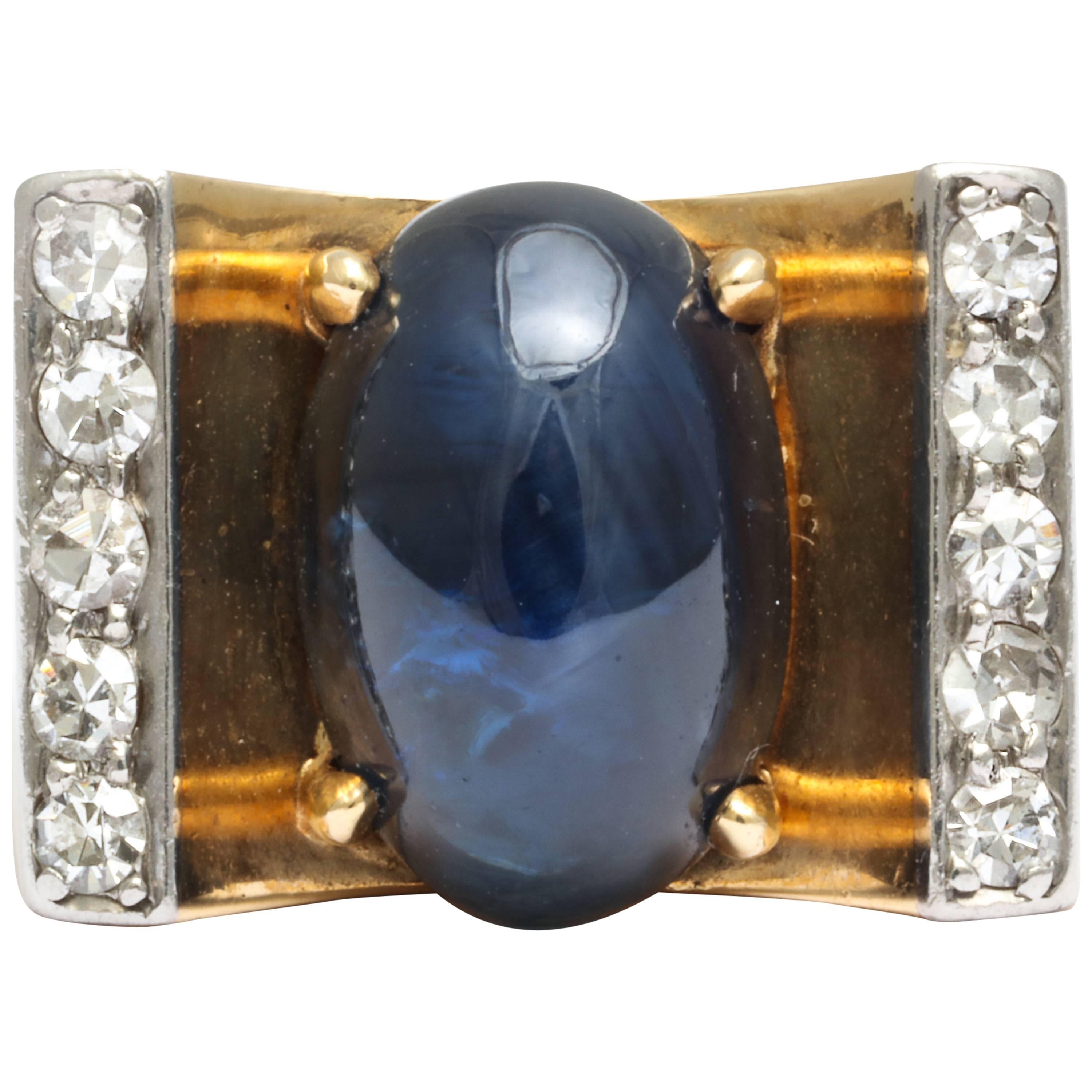 Art Deco Mauboussin Sapphire, Diamond, Gold Ring