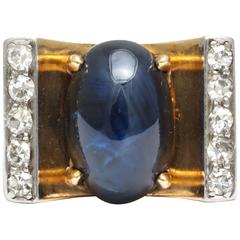 Art Deco Mauboussin Sapphire, Diamond, Gold Ring