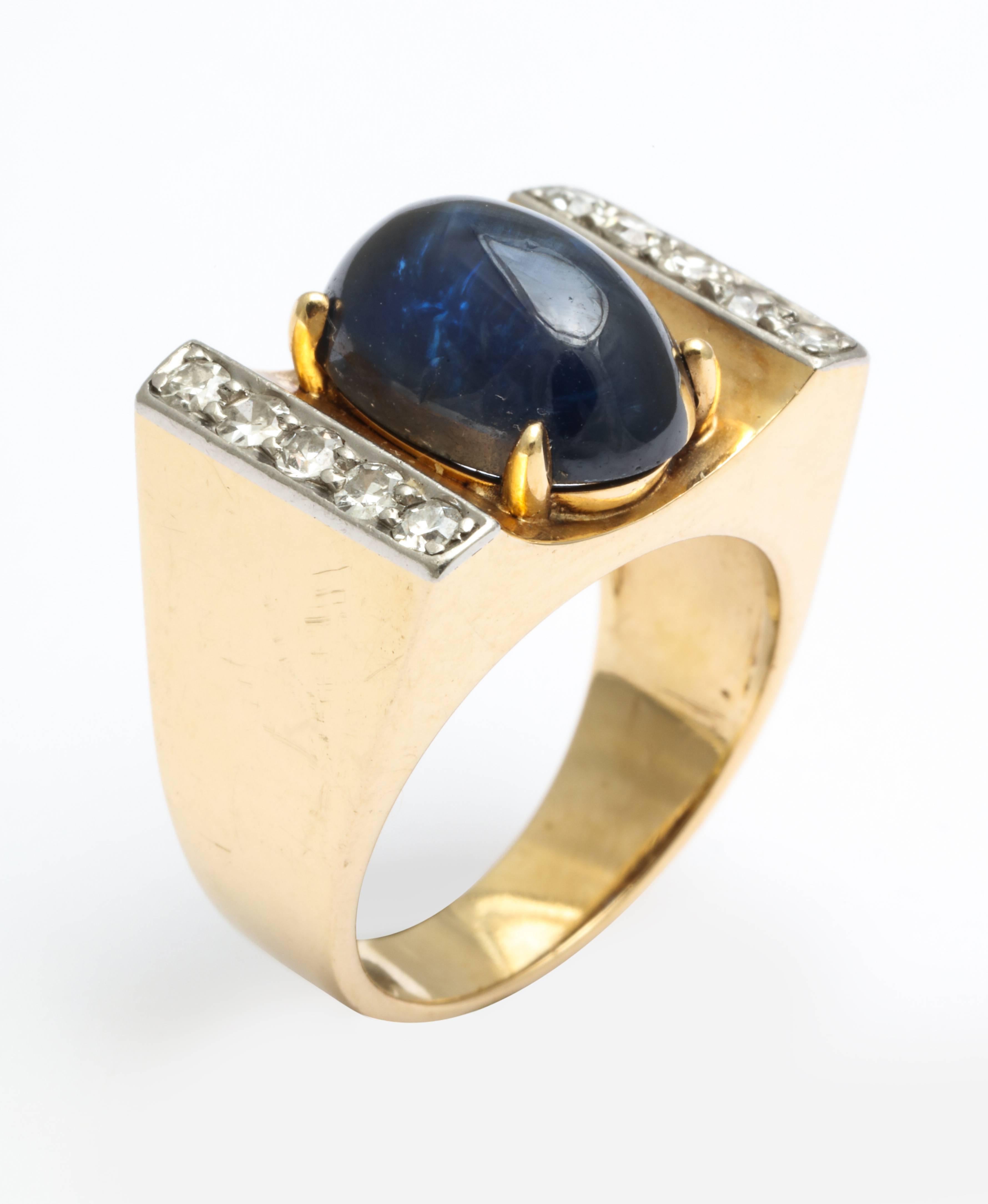 Women's or Men's Art Deco Mauboussin Sapphire, Diamond, Gold Ring
