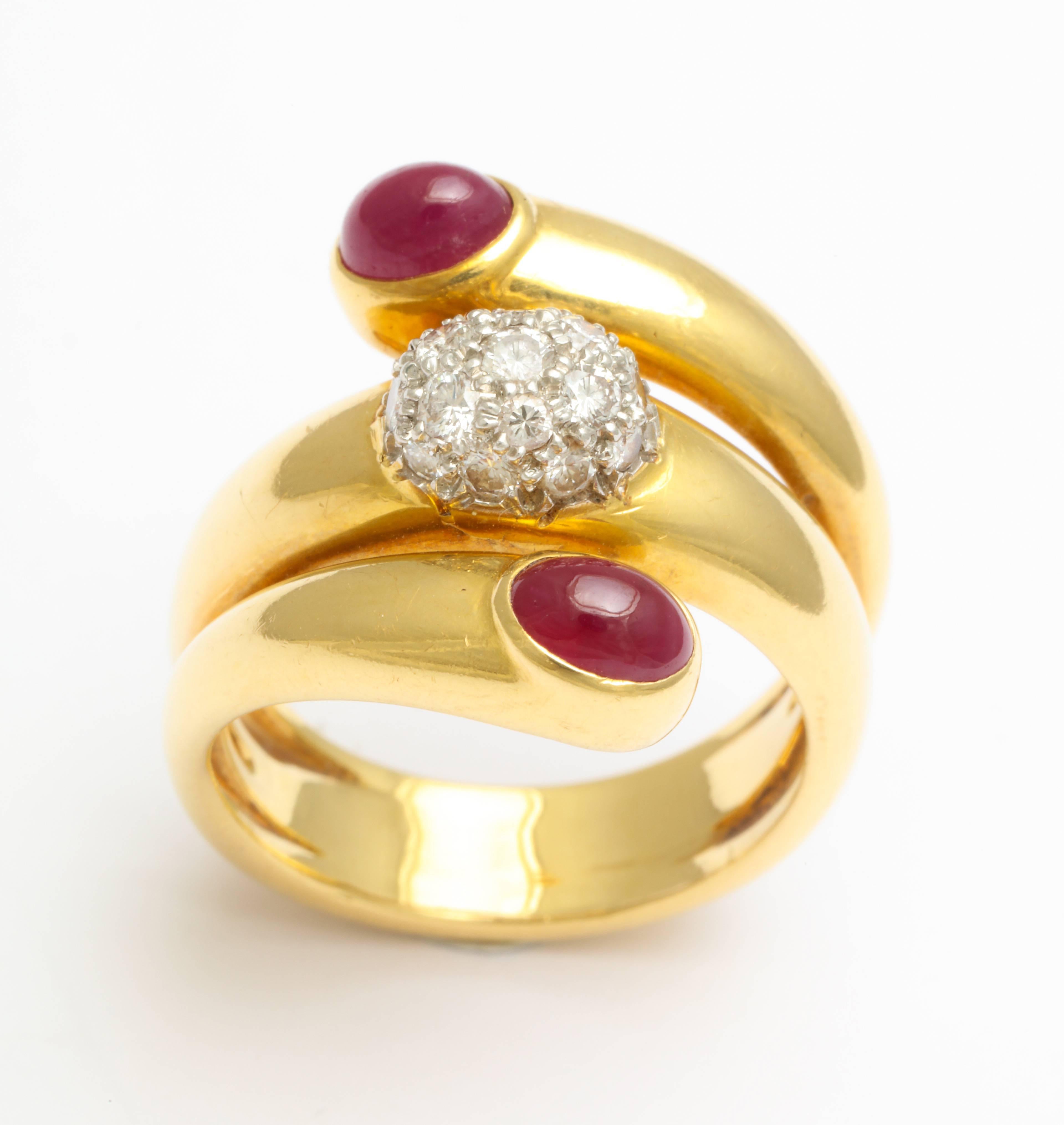 Art Deco Double Ruby and Diamond Snake Style Ring In Excellent Condition In New York, NY