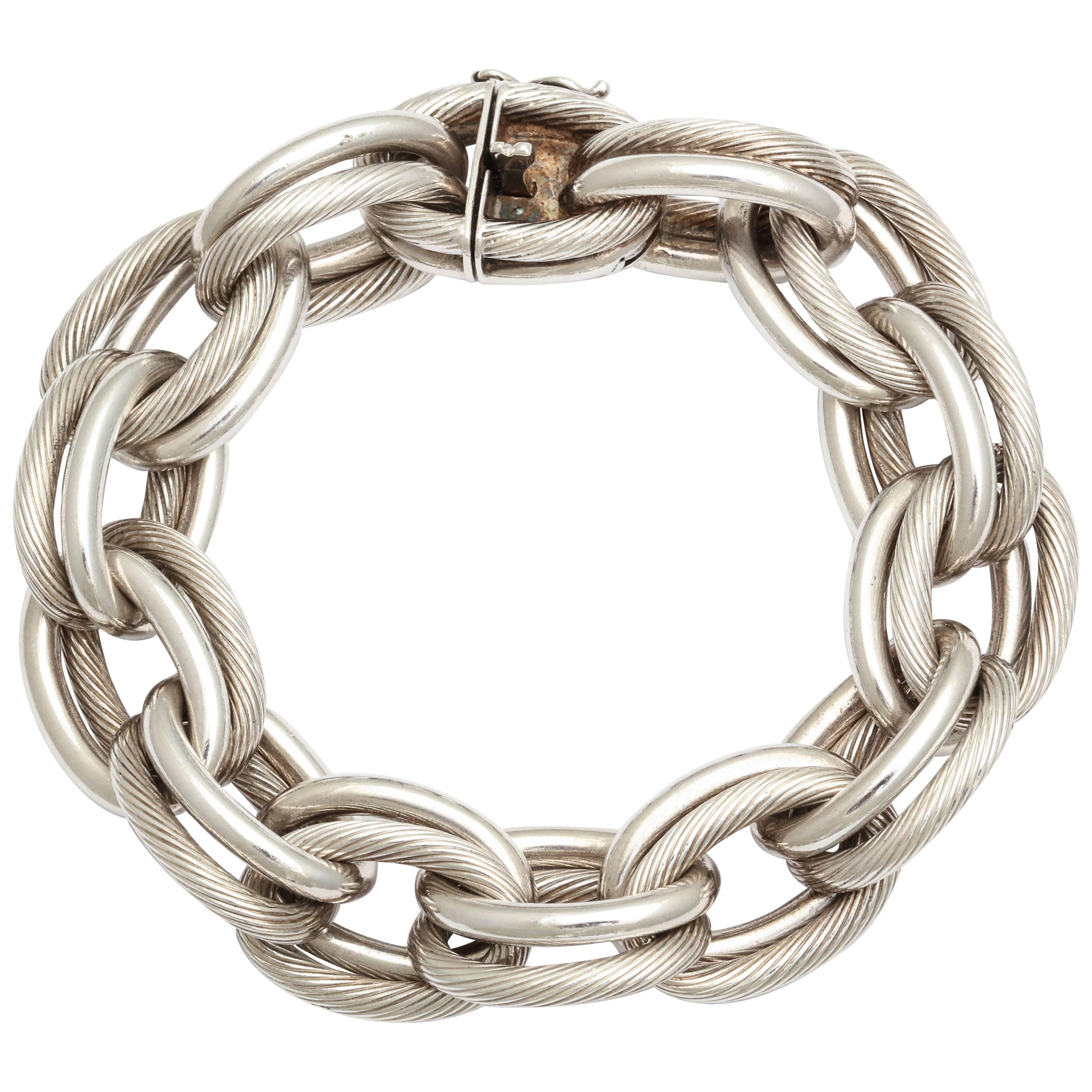 Vintage Hermes Heavy Linked Silver Chain Bracelet